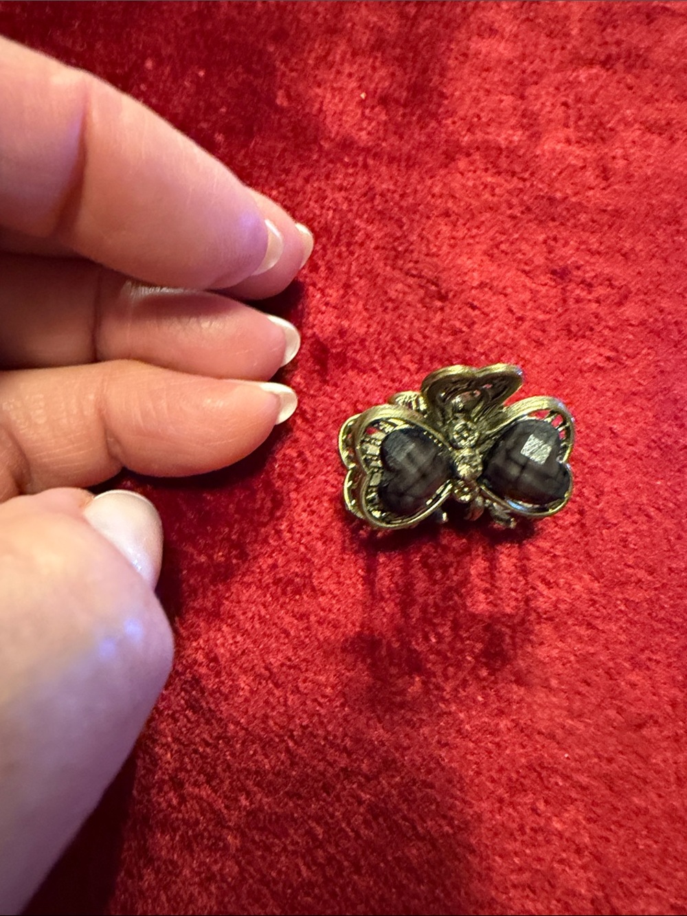 Gold-bronze Tone Butterfly Hair Clip with Black Accents like new